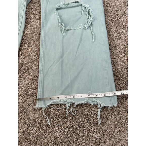Vervet 90's Vintage Loose Fit Crop Flare Distressed Teal Green Wash Jean Size 30 - Picture 9 of 13